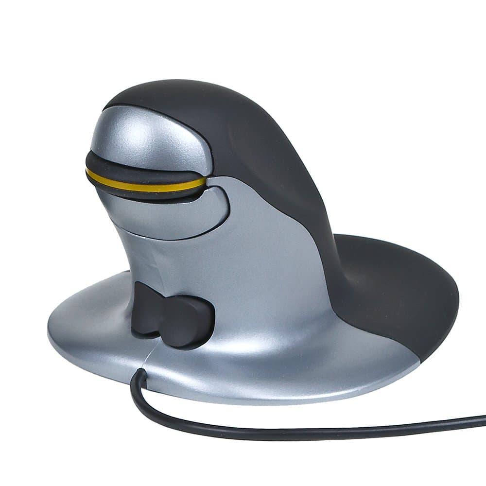 Posturite Penguin Ambidextrous Wired Ergonomic Mouse | USB, Alleviates RSI, Easy-Glide, Vertical Design, PC Computer & Apple Mac Compatible (Black/Silver, Size: Small)