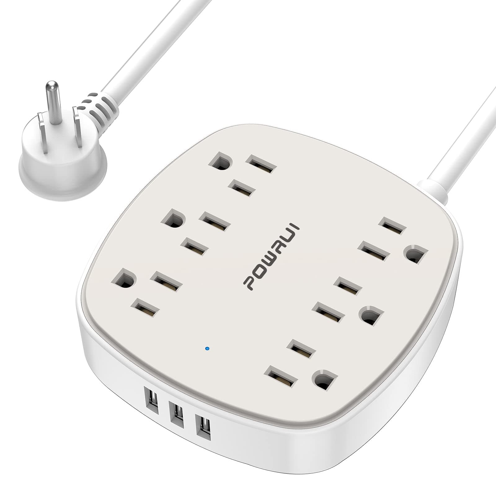 Power Strip Surge Protector with 6 FT, POWRUI Flat Plug Extension Cord with 6 Outlet Extender and 3 USB Ports, 6 Feet Power Cord, ETL Listed (White/Grey)