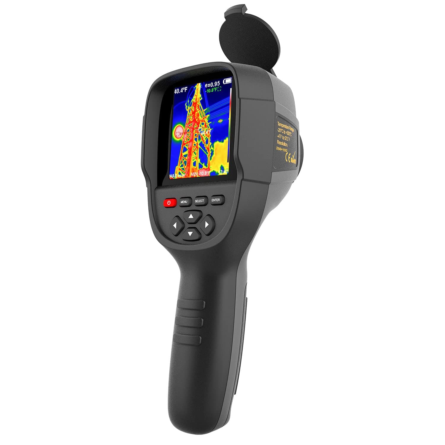 256X192 Higher IR Resolution HT-18+ Handheld Thermal Camera from HTI -18 Newest Update, IR Resolution Improved to 256x192 with 25 HZ, 300,000 Pixels, Easy to Read 3.2" Color Display, Includes Battery