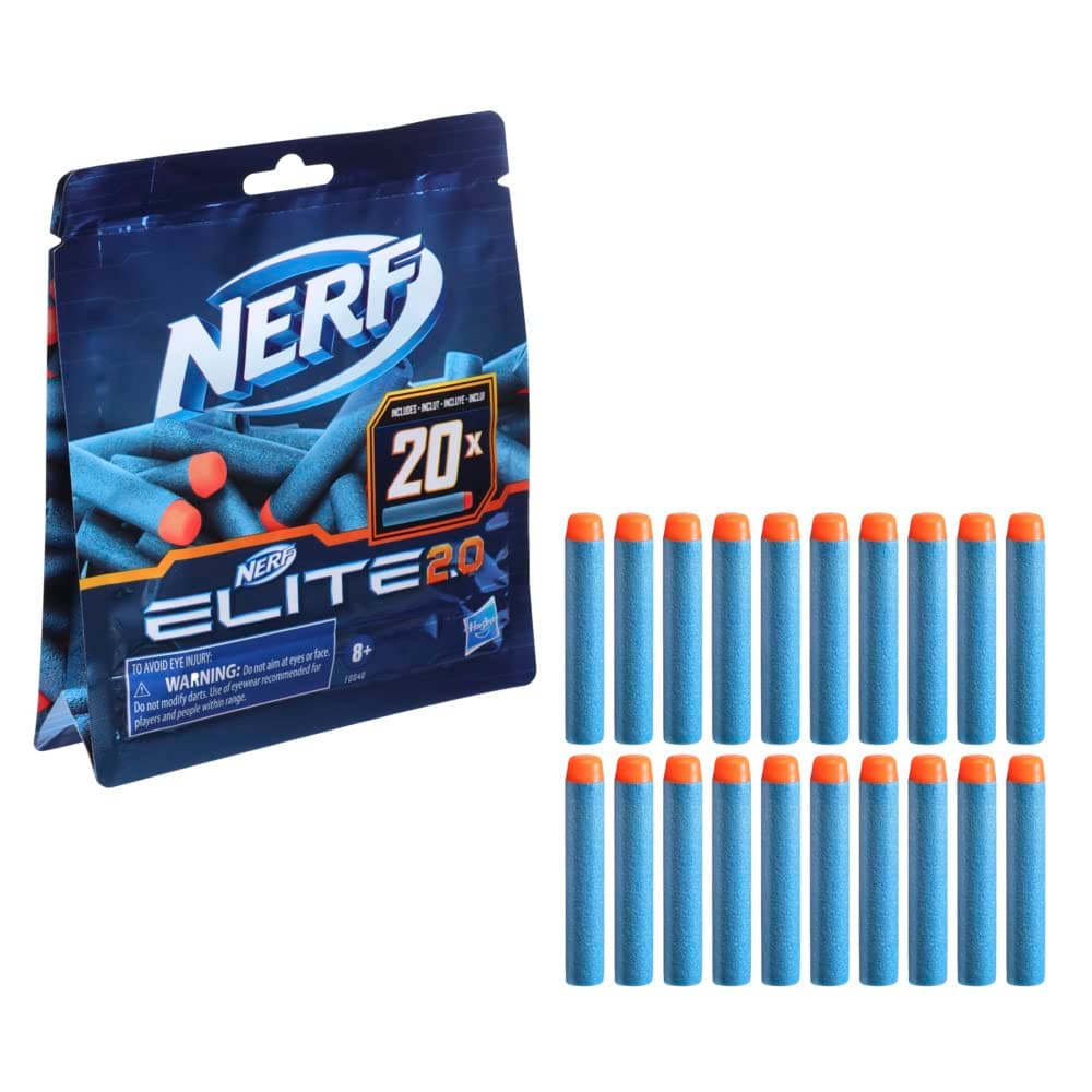Elite 2.0 20-Dart Refill Pack, 20 Official Nerf Elite 2.0 Foam Darts, Compatible with All Nerf Blasters That Use Elite Darts, Kids Stocking Stuffers