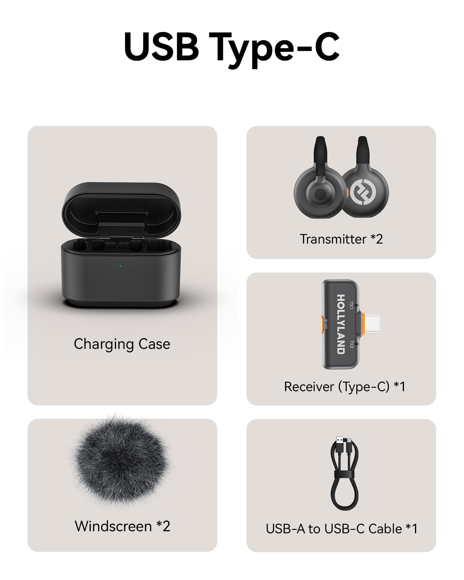 Hollyland Lark M2S Wireless Microphone with USB-C Plug for iPhone 15/16/17 and Android, Titanium Clip, Plug-and-Play, Noise Cancelling, 300m Range, 27H Battery Life for Vlogging, YouTube