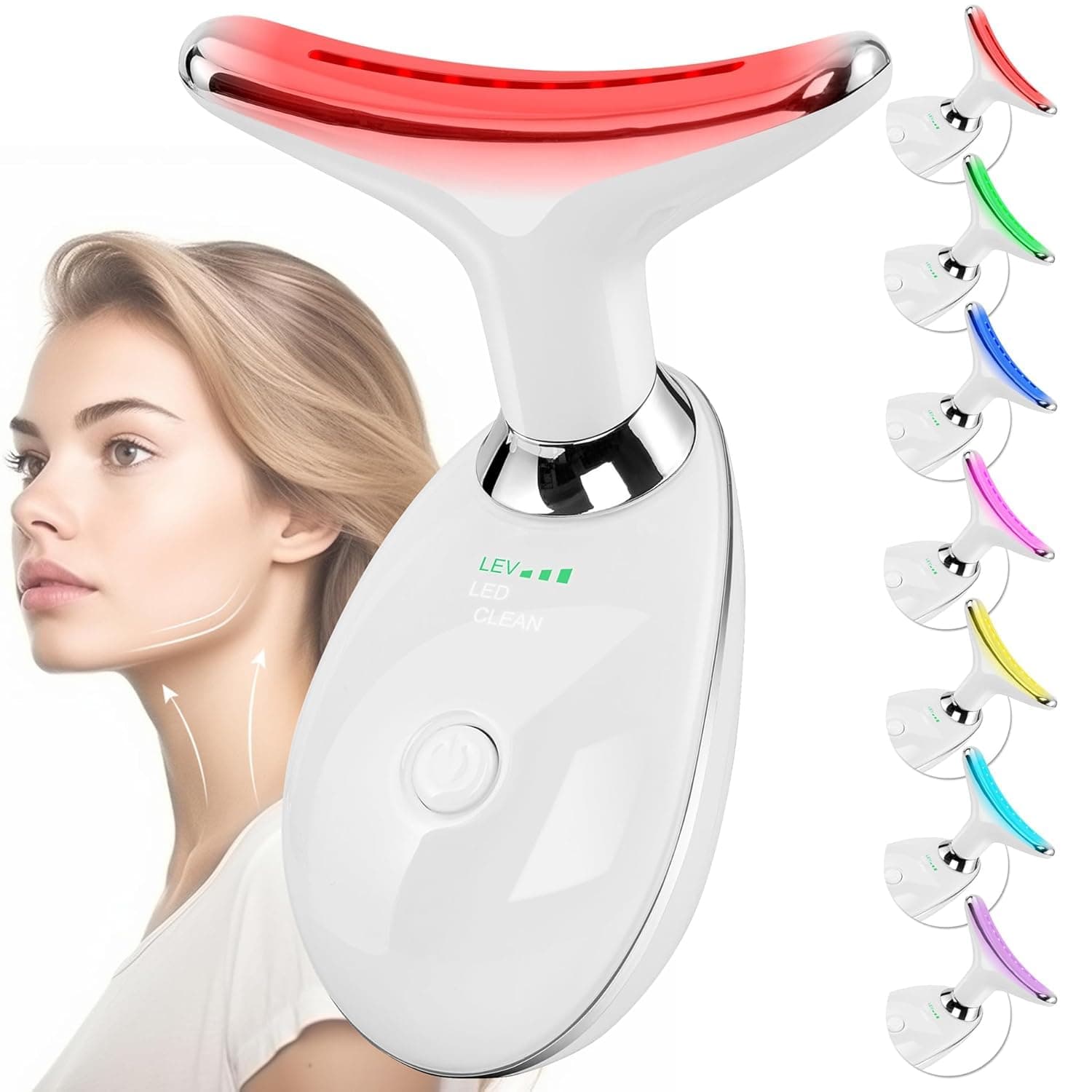 Red-Light-Therapy-for-Face and Neck, Face 𝖲 culpting Wand Facial Massager with 7 Color (White)