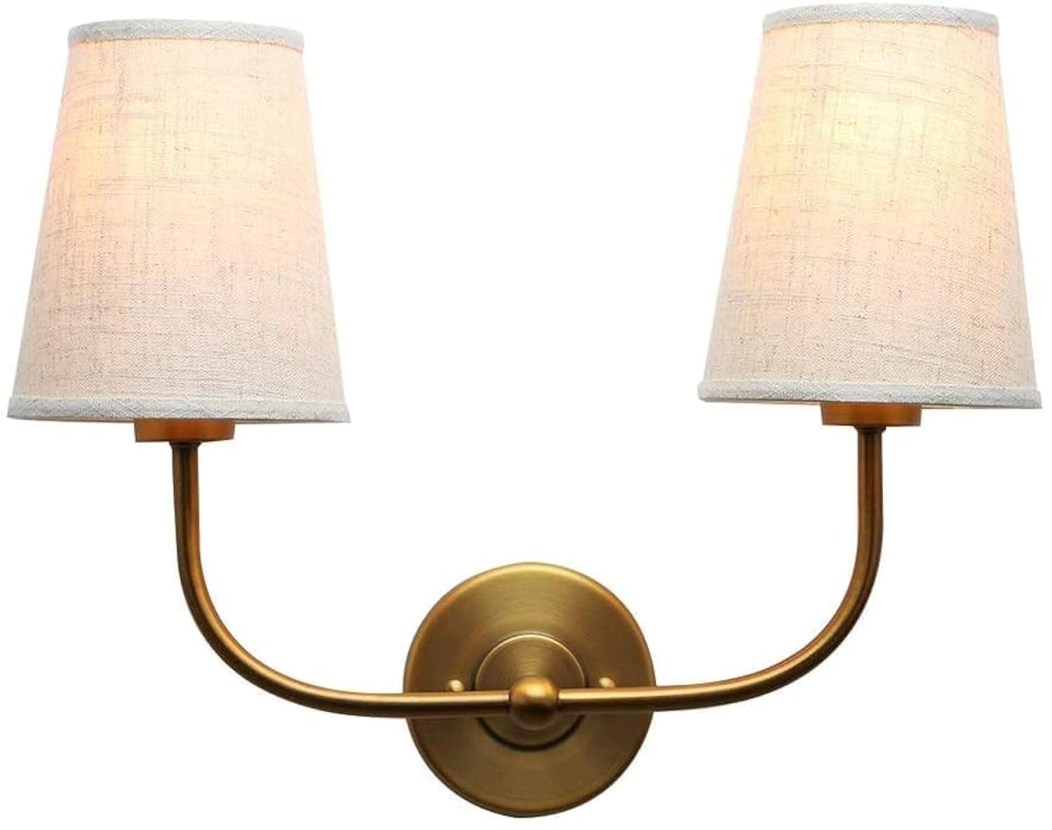 Permo Vintage Industrial Double Sconce 2-Light with Flared Funnel Linen Fabric Shade Wall Lamp for Bedroom Dining Room Lounge Hallway Staircase(Antique)