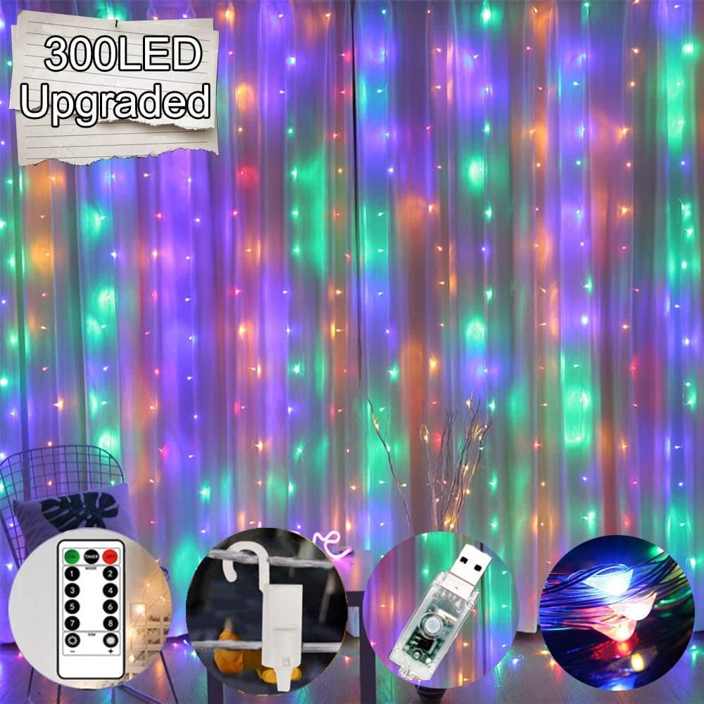 Chipark Upgraded 300 LED Curtain Lights, USB Window Fairy String Lights with 8 Modes Remote Control Waterproof Copper Light for Indoor Outdoor Wedding Party Bedroom Garden Decoration(Multicolor)