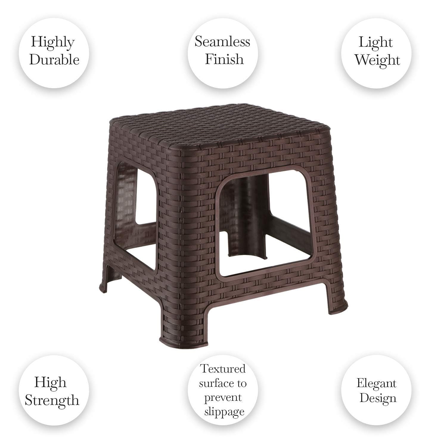 12 Inch Multipurpose Plastic Stool - Unbreakable & Comfortable Seating Mini Stool for Sitting Bathroom/Office/Kitchen (Brown)