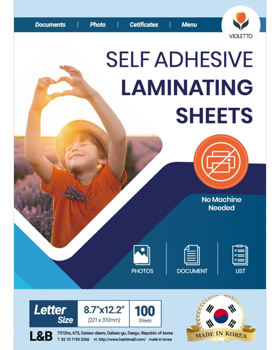 Self Stick Laminating Sheets 8.5 x 11 Inches, 4mil, Pack of 100, No Heat, No Machine, Peel and Stick Laminating Sheets, Self Adhesive Contact Paper, Self Sealing Clear Vinyl Stickers by VIOLLETO
