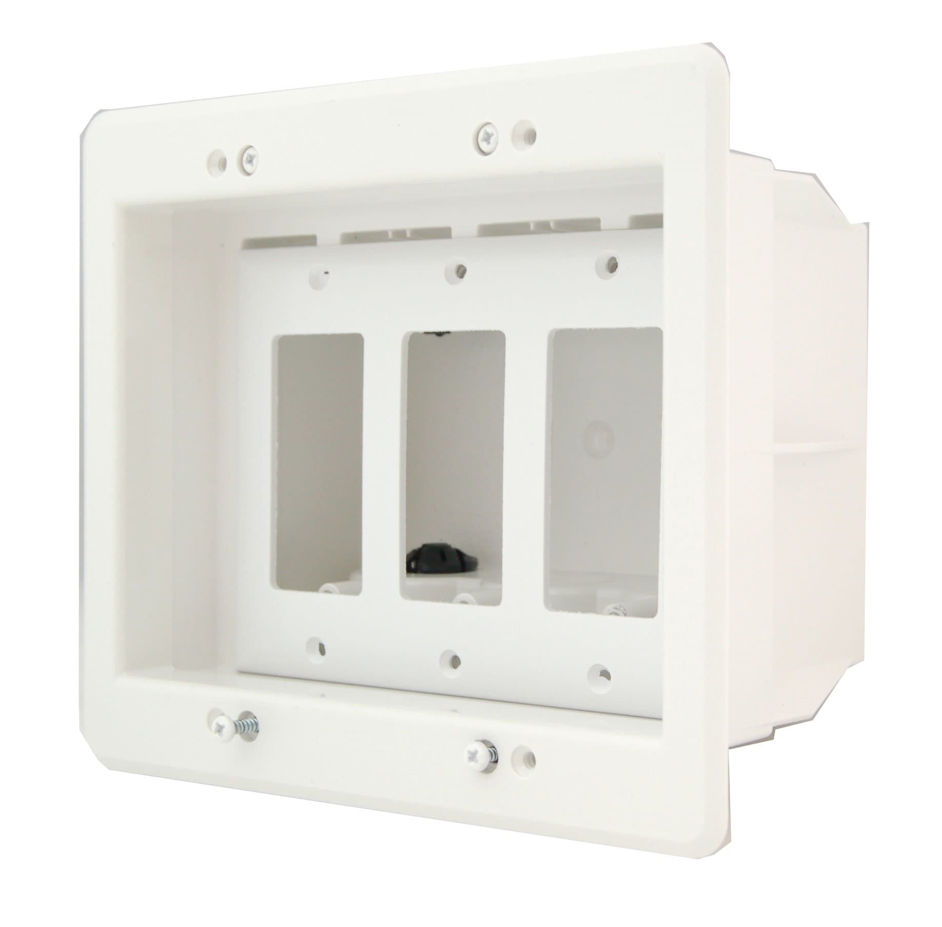 DVFR3W-1 Recessed Electrical Outlet Mounting Box with Paintable Wall Plate, 3-Gang, White