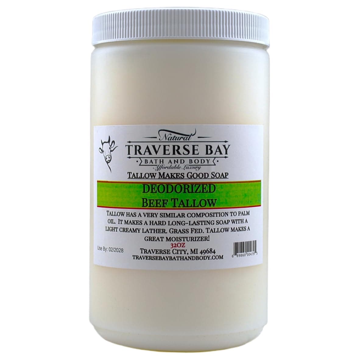 Traverse Bay Bath and Body BEEF TALLOW DEODORIZED Grass fed beef Non Hydrogenated Soap making supplies. 32 FL Oz DIY projects.