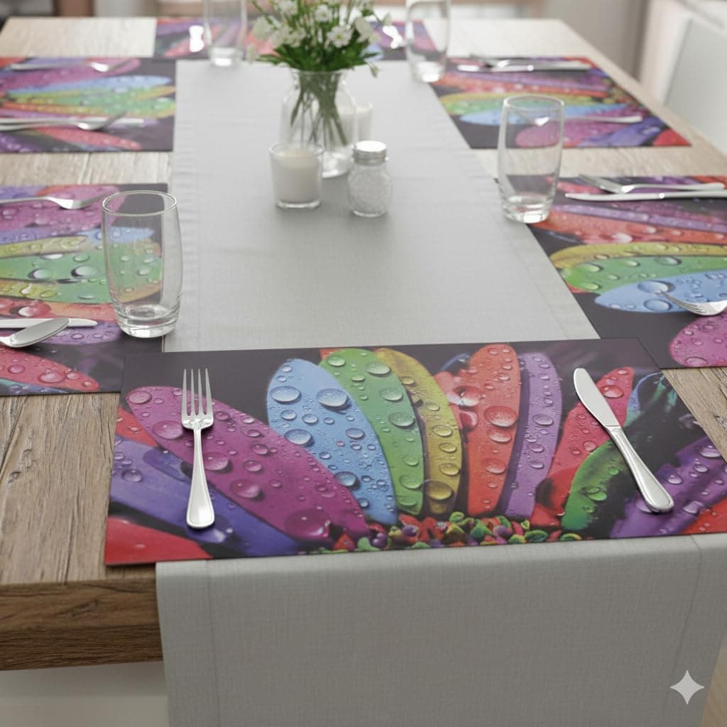 CASA-NEST PVC Printed Placemats for Dining Table and Kitchen (45 x 30 cm) Set of 6 Pieces ||Hot Vessels Transparent Dining Mat Black Multi