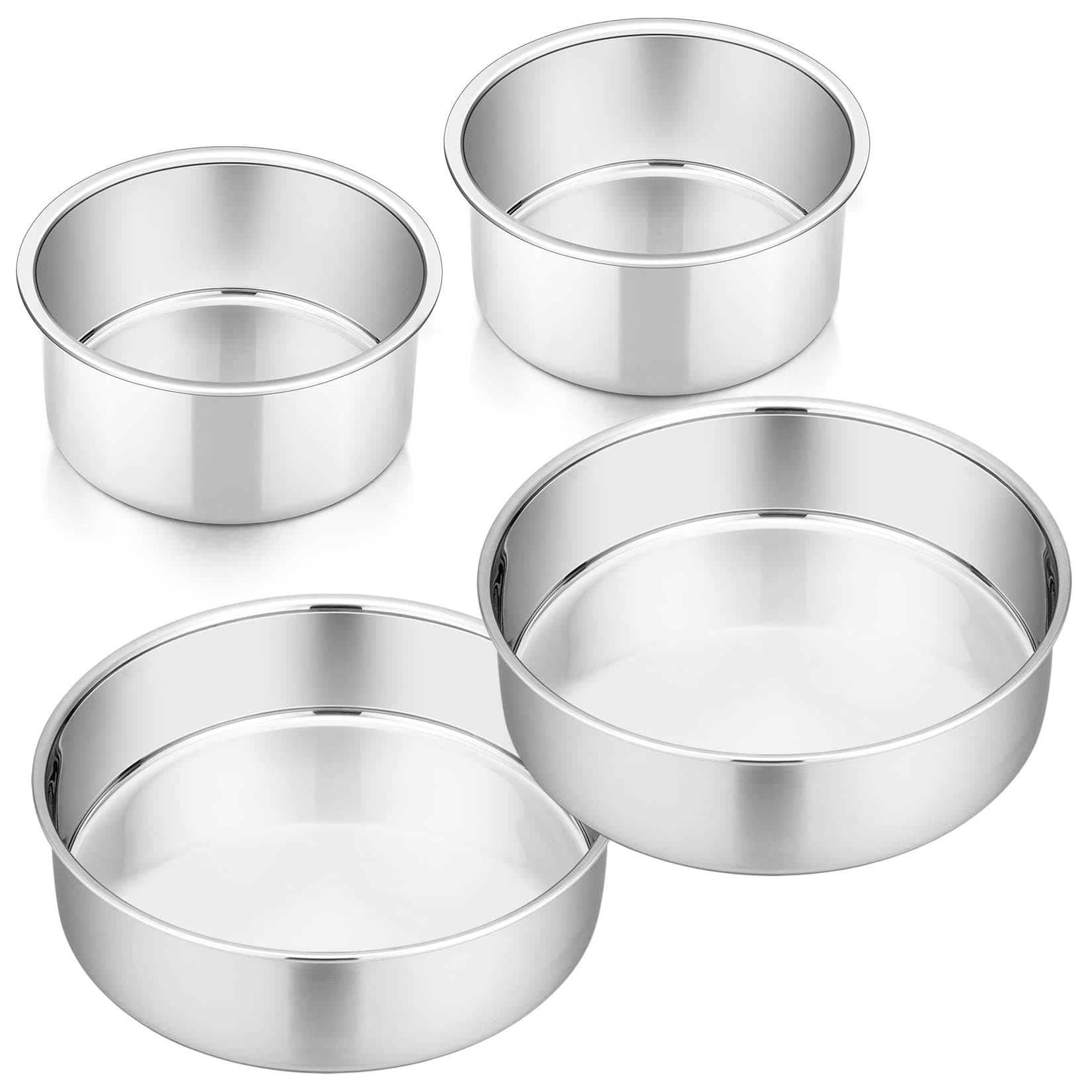 P&P CHEF Cake Pans Sets for Baking, 4" + 4" + 6" + 6" 4 Piece Stainless Steel Round Cake Pans Tin, Oven/Pot/Dishwasher Safe, Combination of Different Sizes, Leak-proof & Easy Clean