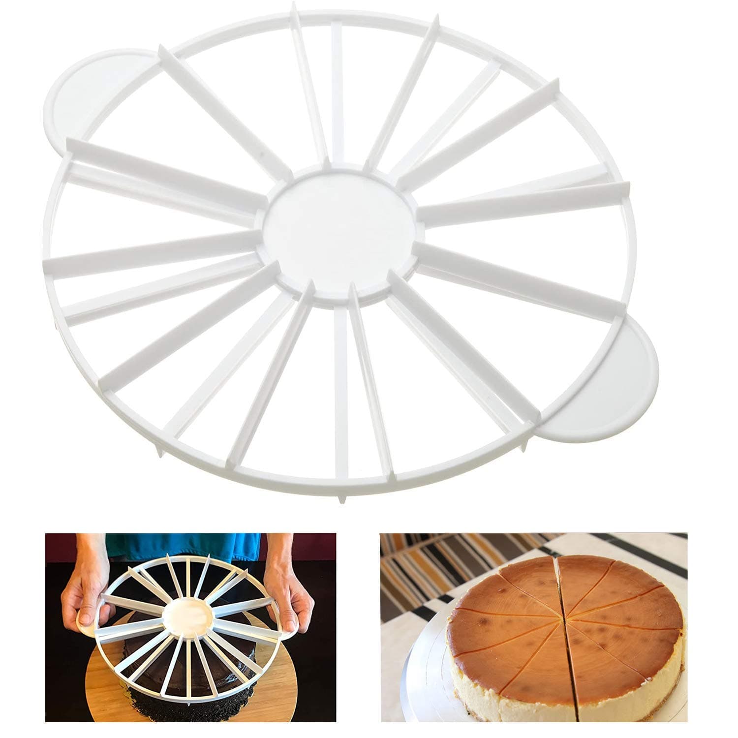 Round Cake Slice & Pie Slicer Marker, Cake Divider, Cheesecake Cutter, Double Sided Cake Portion Marker, 10 or 12 Slices-Works for Cakes Up To 16-Inches Diameter