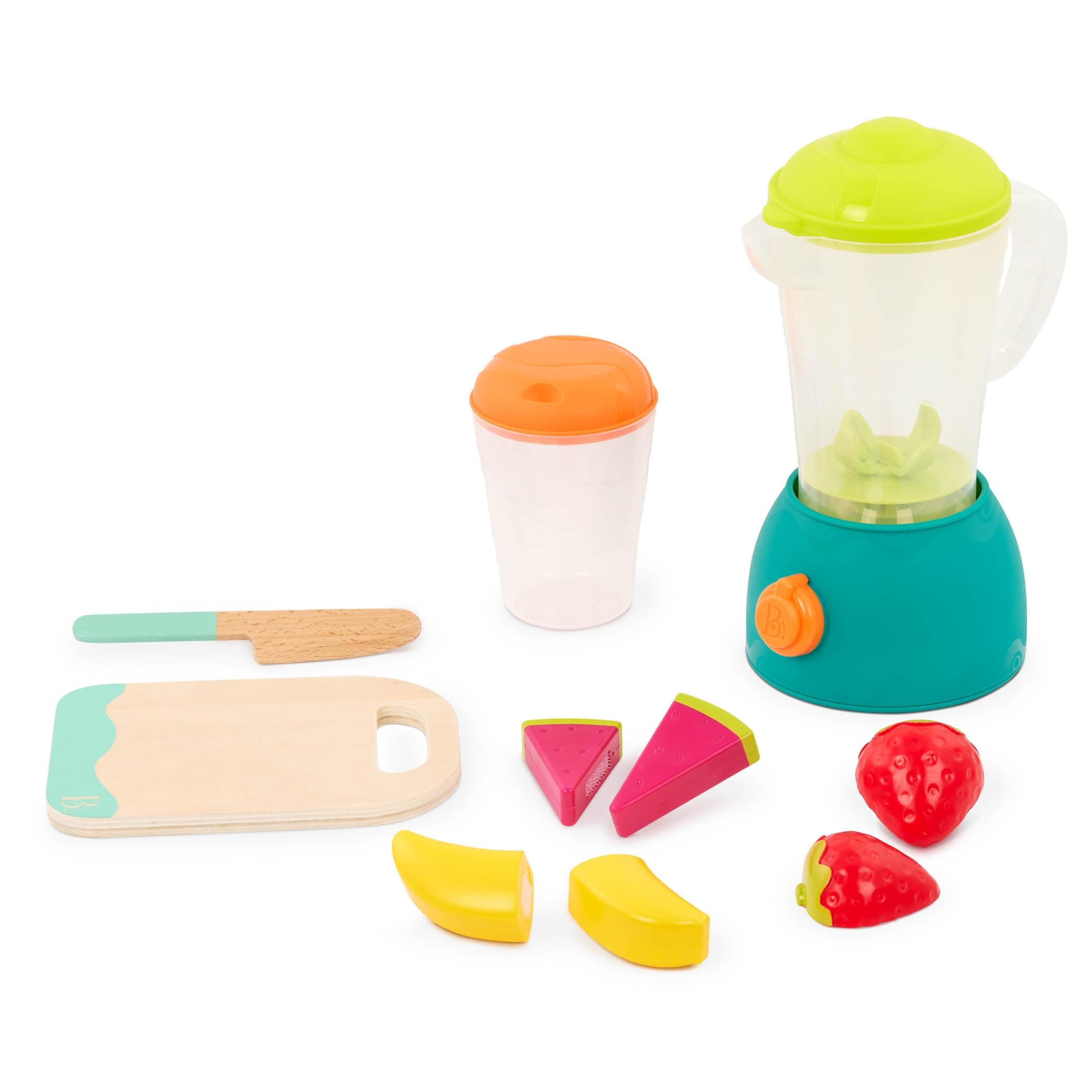 B. toys – Mini Chef – Fruity Smoothie Playset – Pretend Smoothie Set – Toy Blender & Kitchen Accessories – Food, Cup, Cutting Board, Knife – Role– Play Toys for Kids – 3+ Years