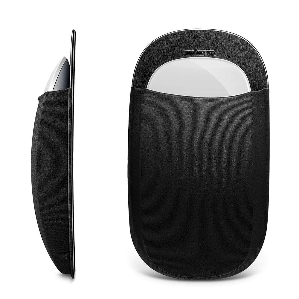 Slim Mouse Holder, Case for Magic Mouse, with Reusable Adhesive, No Glue Residue, Compact Elastic Pouch/Carrying Sleeve, Can Be Attached to iPad or MacBook, Black