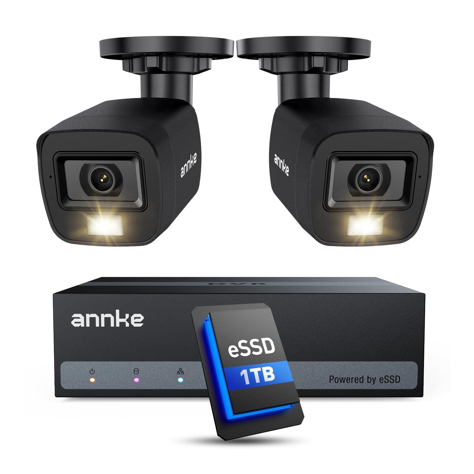 ANNKE E200 CCTV Camera System, 4 Channel 3K Lite Surveillance DVR with 2x 1080p Dual-Light Cams and 1TB Hard Drive, Smart Human & Vehicle Detection, Color Night Vision, IP67 Weatherproof