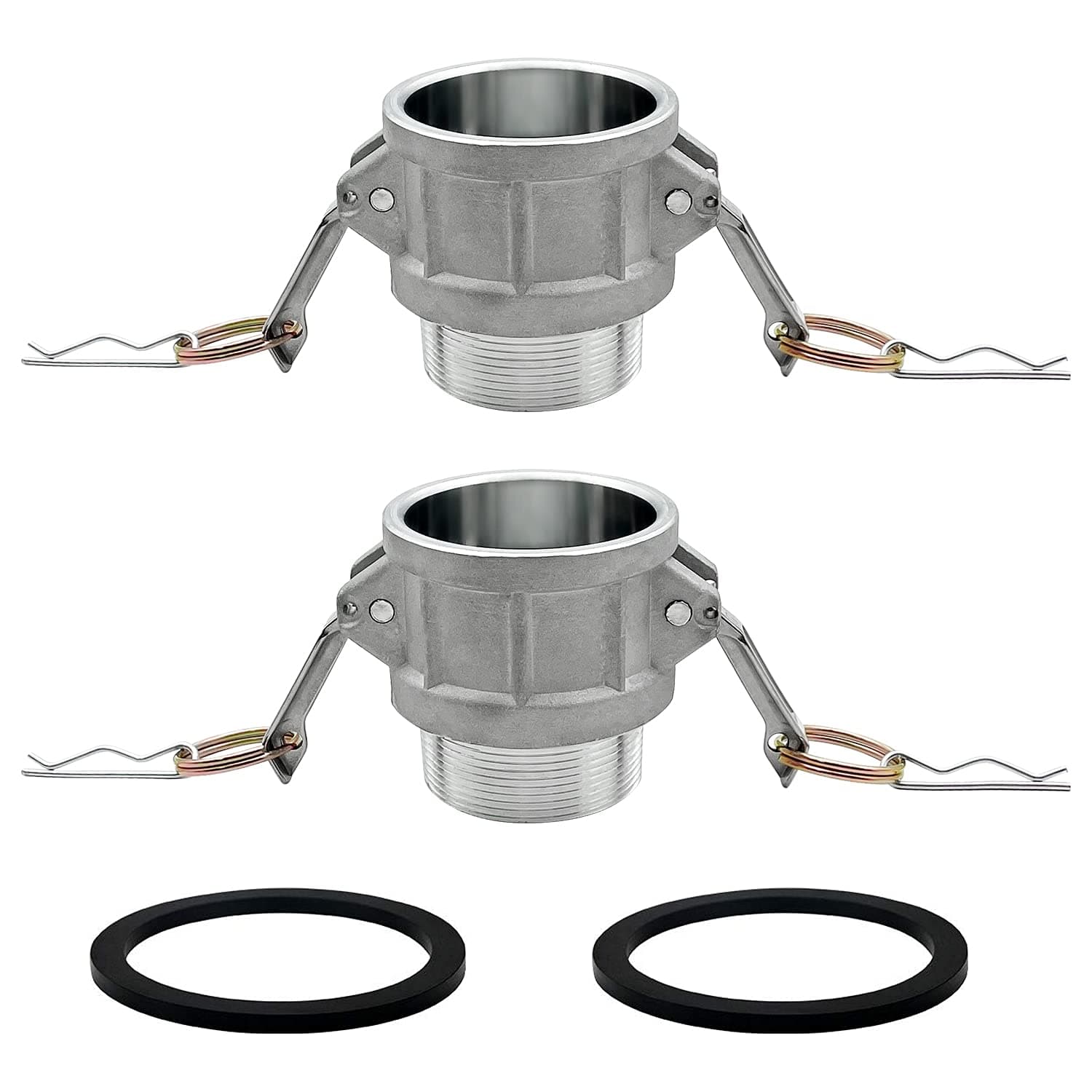 SAFBY 2 PCS Type B Aluminum Global Type B Cam and Groove Hose Fitting,2" Plug x2" NPT Male with 2 PCS 2" Camlock Gasket Fitting (2“)