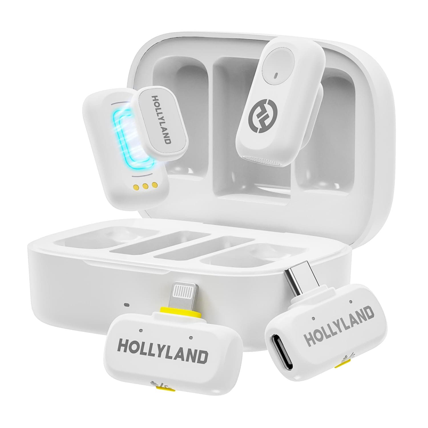 Hollyland LARK A1 Combo Wireless Microphone for iPhone & Android, Pure Sound, 3-Level Intelligent Noise Cancellation, Magnetic Mini Microphone for Vlogging, YouTube, Podcast, TikTok (White Version)