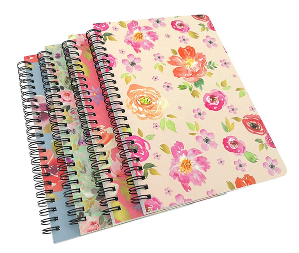 4 Pack A5 Spiral Notebook Journal,Wirebound Ruled Sketch Book Notepad Diary Memo Planner,A5 Size(8.3X5.7) & 80 Sheets (Floral)