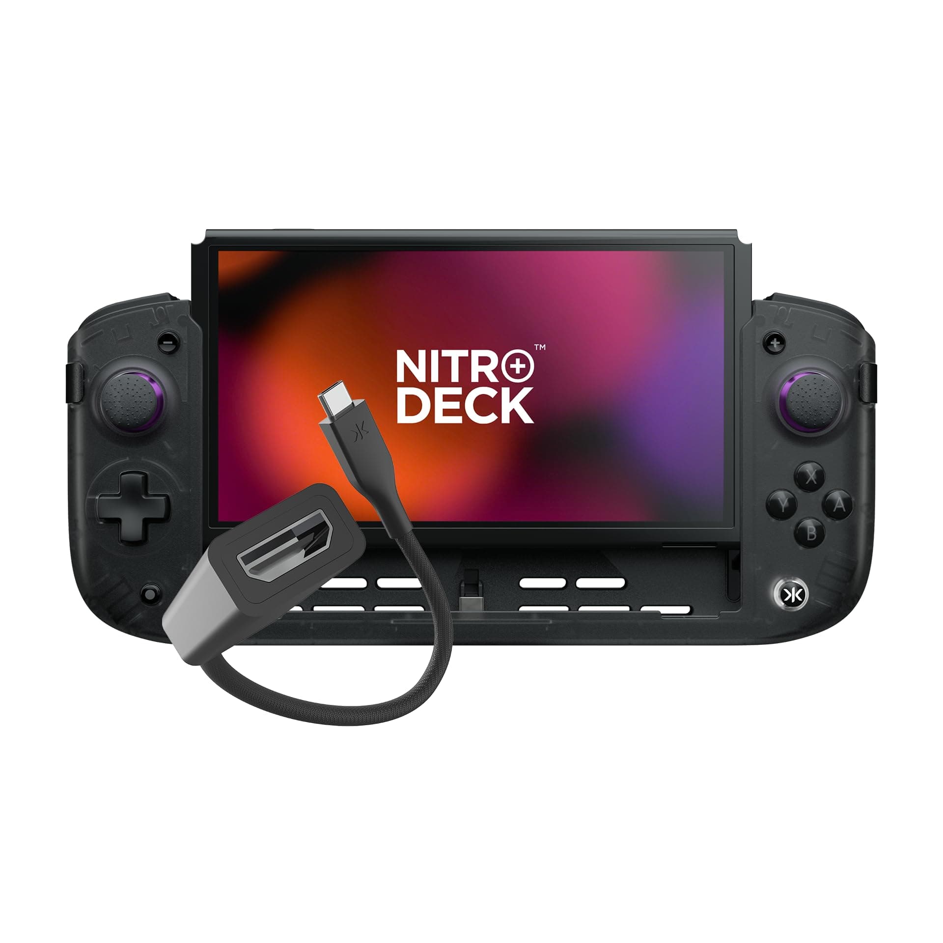 CRKD Nitro Deck+ with HDMI Adapter - Handheld Pro Controller for Nintendo Switch & OLED Model - TV Dockable - Programmable Sidekicks & Back Buttons - True Collection System (Clear Black Edition)