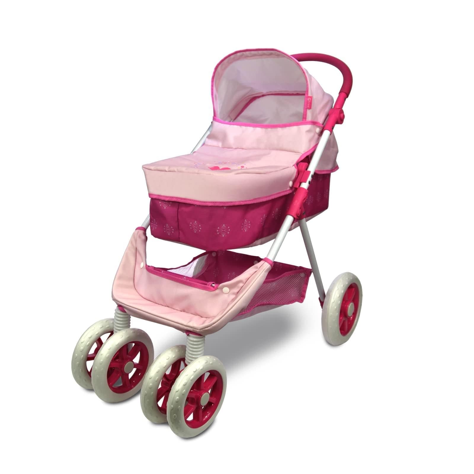Dolls Pram, Doll Pushchair, 2 in 1 Stroller Dolls Pushchair & Pram Toys Gift for Kids, Suitable Dolls Up to 18 inch - Pink