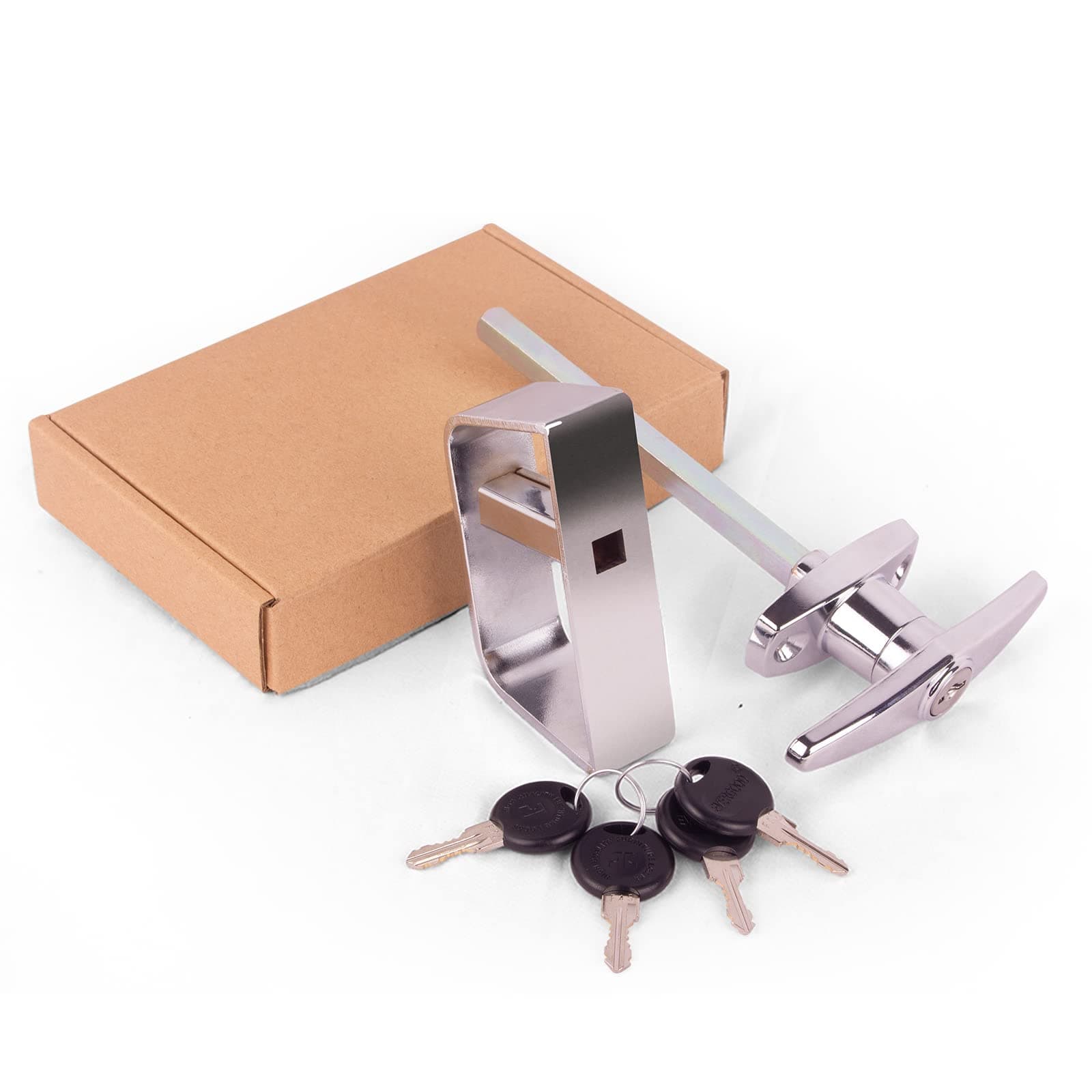 Shed Door Latch T-Handle Lock Kit with 4 Keys, BTEOBFY 5-1/2" Stem Storage Barn Shed Door Hardware Lock Set for Playhouses, Chicken Coops,Camper (Silver)