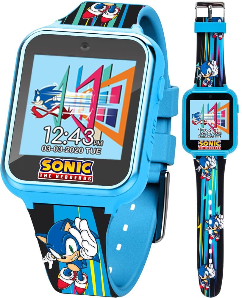 Sonic the Hedgehog Kids Smart Watch - Interactive Touchscreen with Games, Selfie Camera, Step Tracker, Alarm, and Printed Silicone Strap - Fits Wrists 5.5" to 8.0"