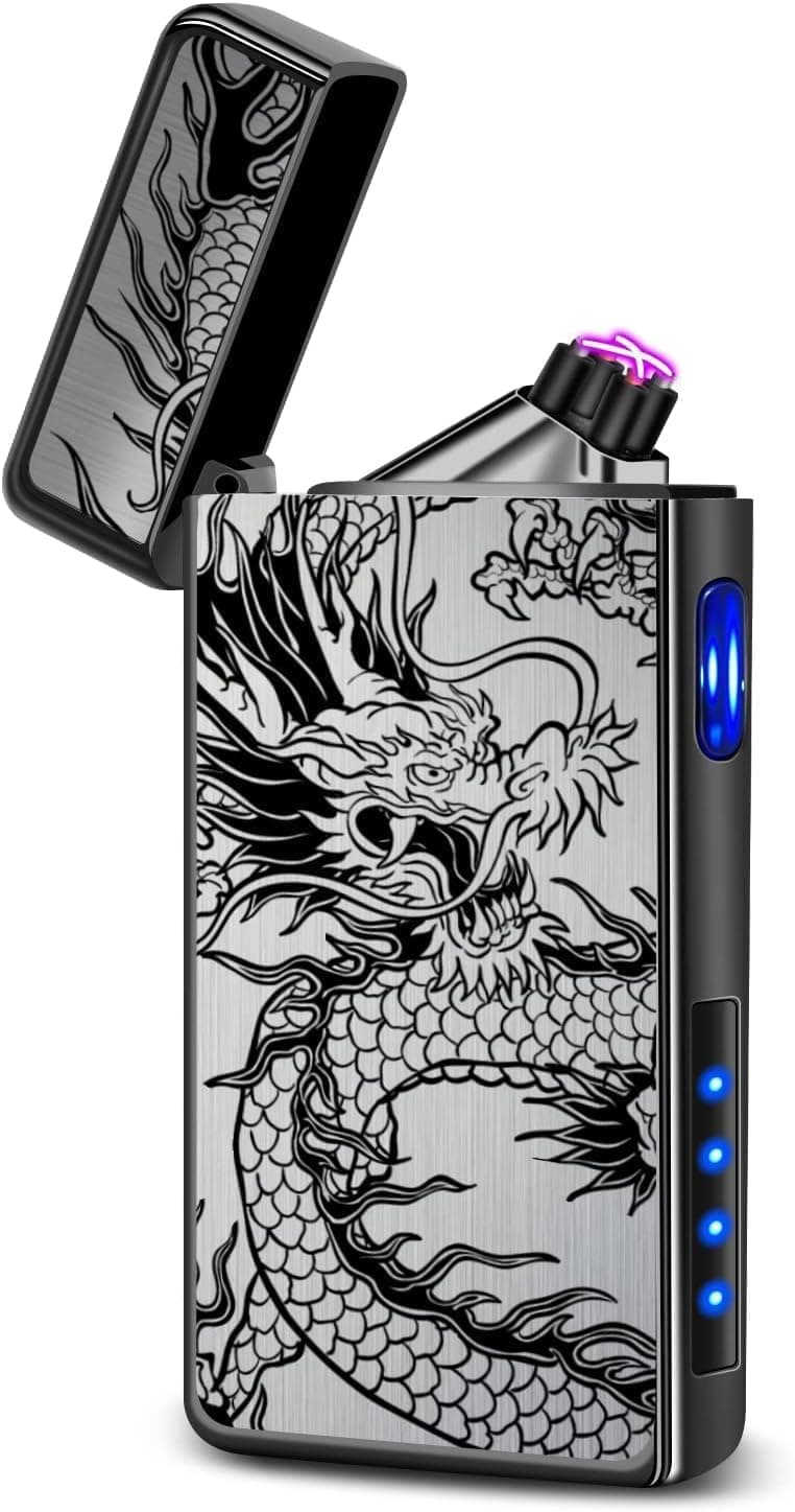 Electric Lighter USB Rechargeable Dual Arc Plasma Windproof Lighter for Men (Black Dragon Pro)