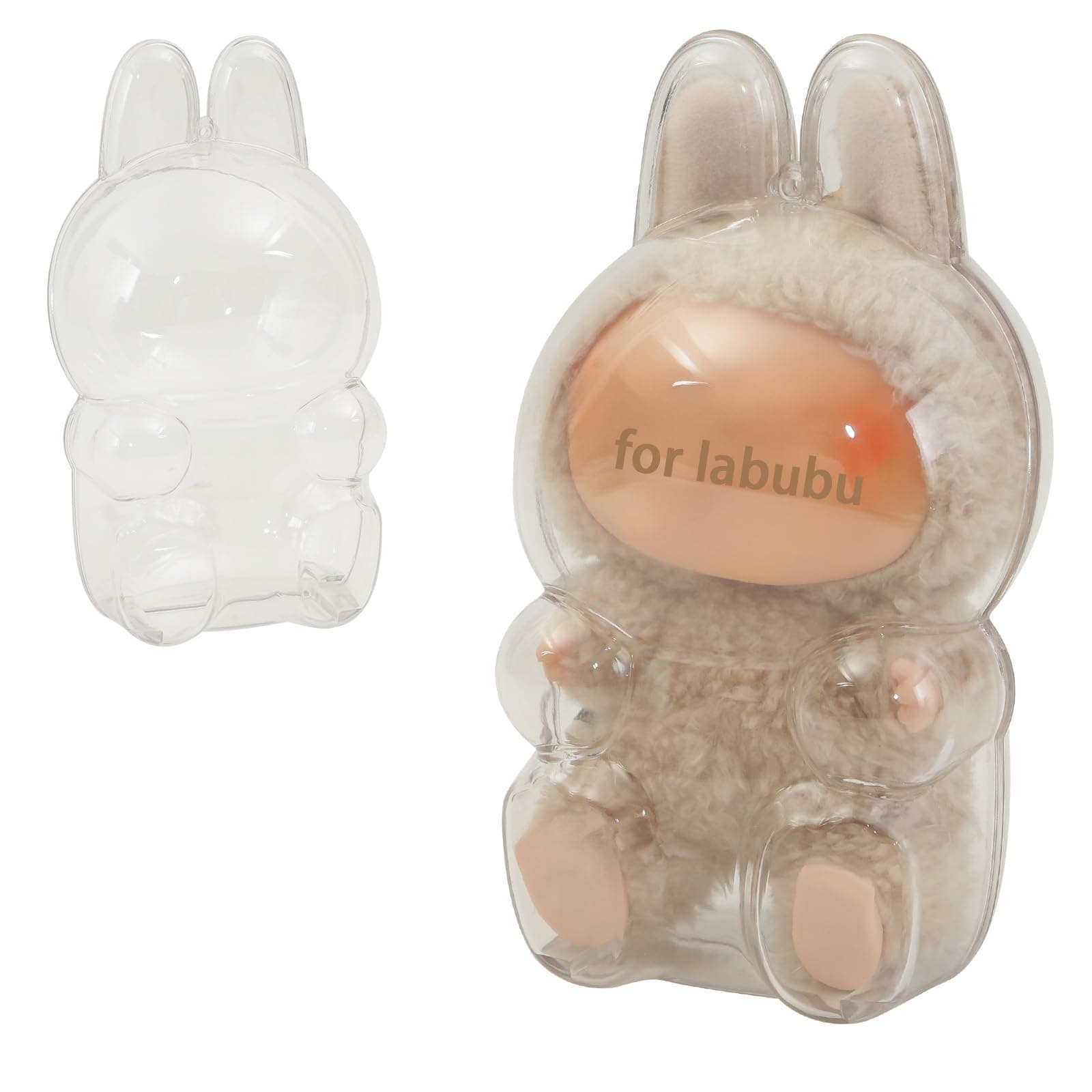 Protective Case for LABUBU, Clear Figure Display Bag with Keychain, Plastic Protective Cover, Storage Transparent PVC Bag Hanging Model (Doll Not Include, Style B Sitting)