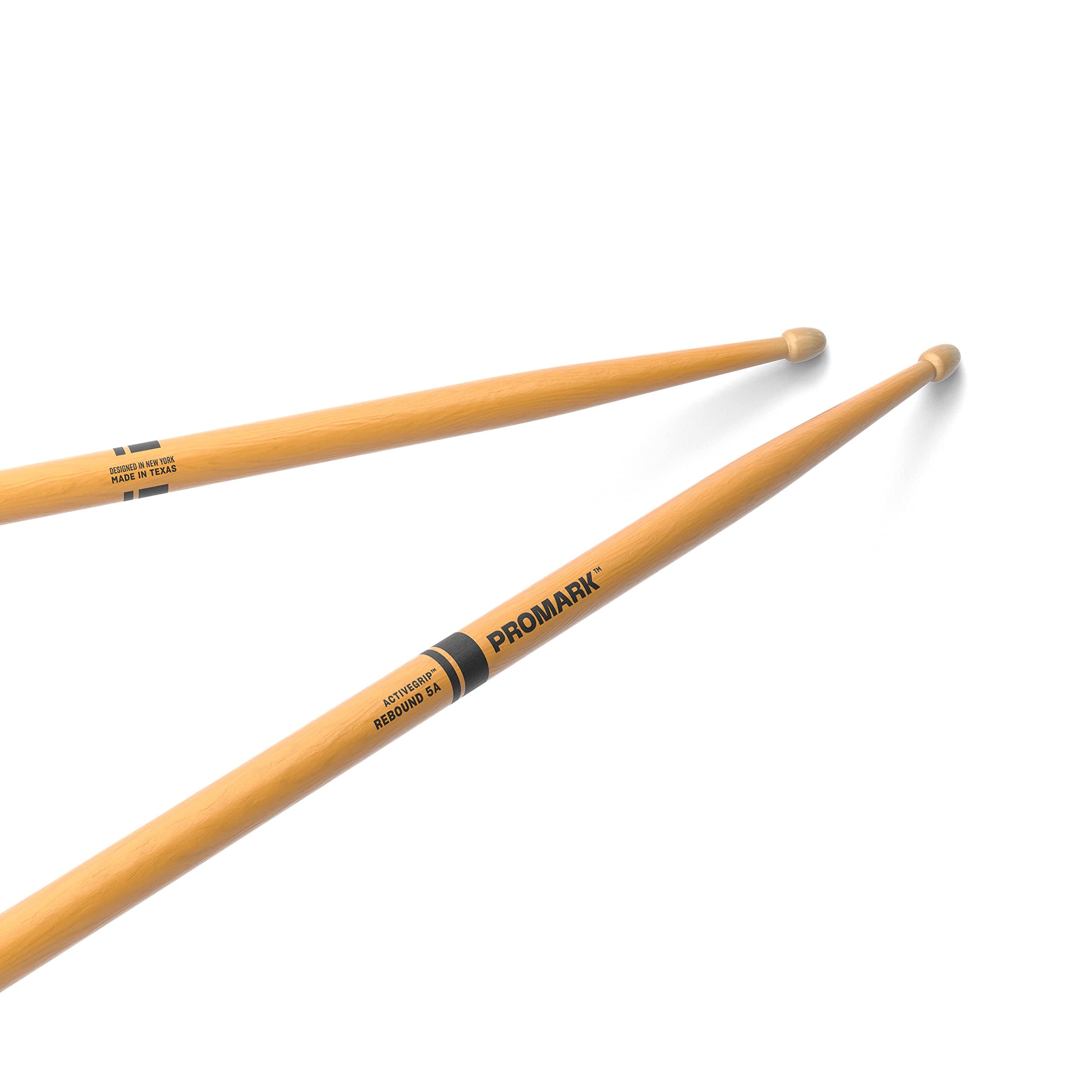 ProMark Forward Rebound 5A ActiveGrip Drumsticks, R5AAGC, Tacky Active Grip Finish, Clear Drum Sticks, Acorn Tip, Hickory Wood - 1 Pair