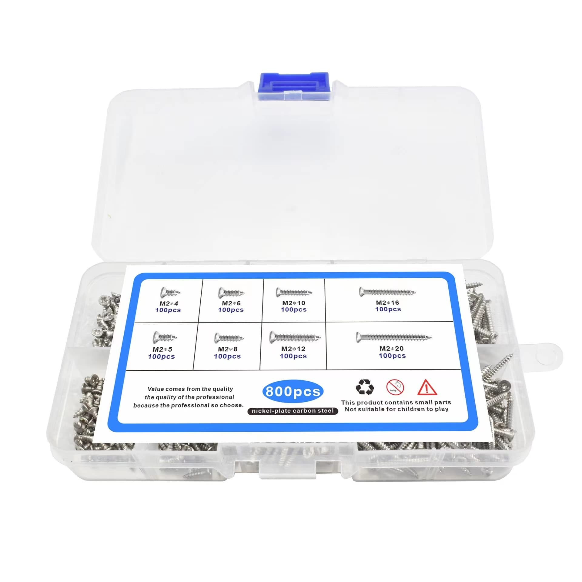 800 pieces/box Self-tapping screws self-tapping screw kit flat head self-tapping screws with cross recess M2 Wood fixing with box