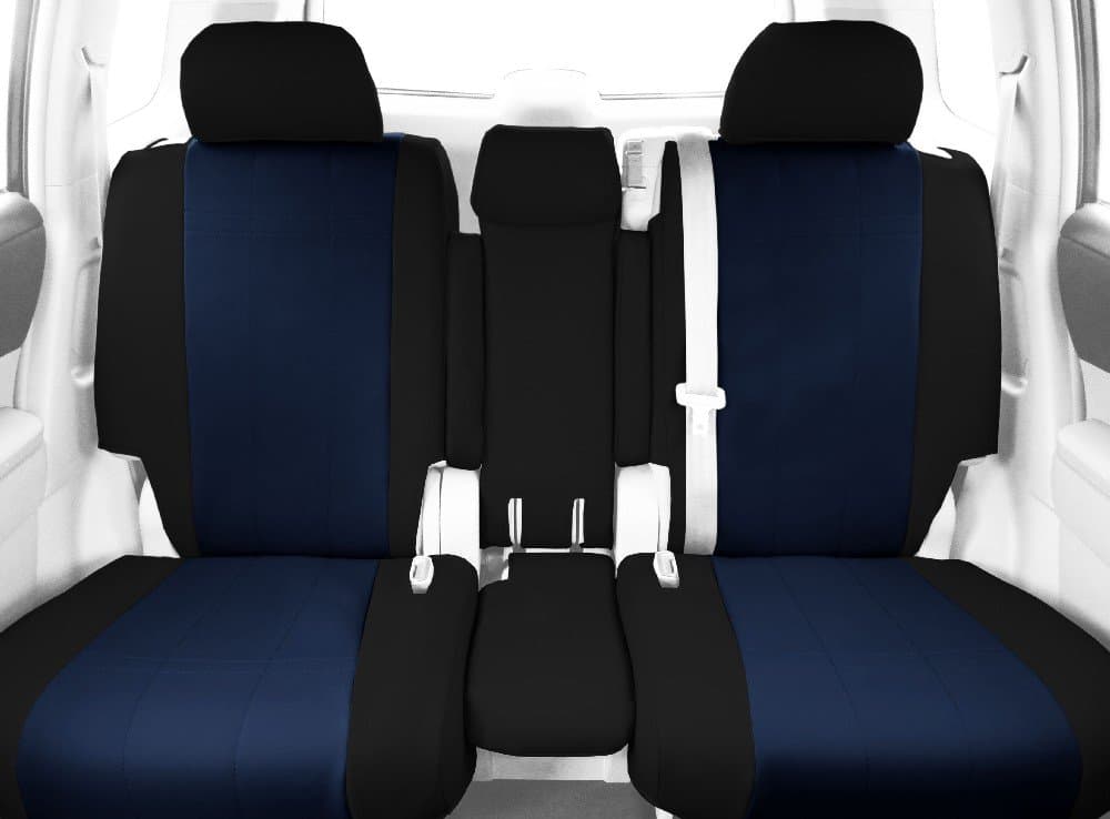 Front 40/20/40 Split Bench Seats, CalTrend Faux Leather Seat Covers for 2012-2014 Ford F-150 Blue Blue Insert with Black Trim