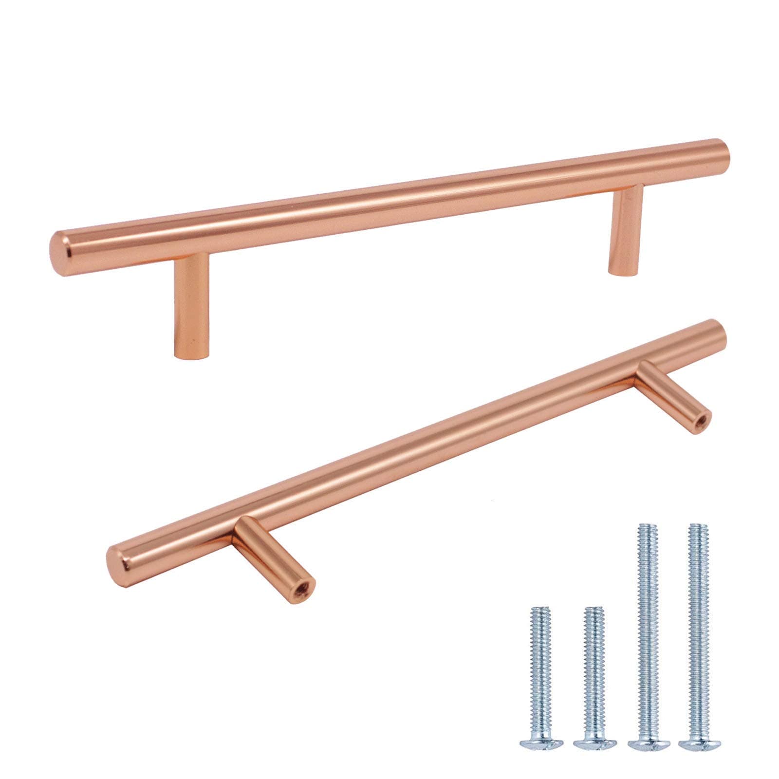 12PCS Brushed Rose Gold Finish Cabinet Pulls Satin Copper Kitchen Hardware Modern T Bar Handle Pull Solid Stainless Steel Handles and Knobs 6-3/10" Hole Centers Copper ZW-Rose-PD21-160-12pack