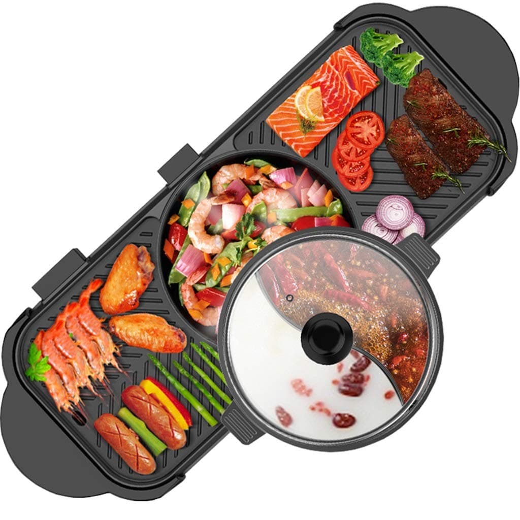 YECHUI Double-controlled Barbecue Hot Pot Multi-function Frying And Cooking Korean Household Smoke-free Non-stick Electric Hot Pot Separable Shabu-shabu