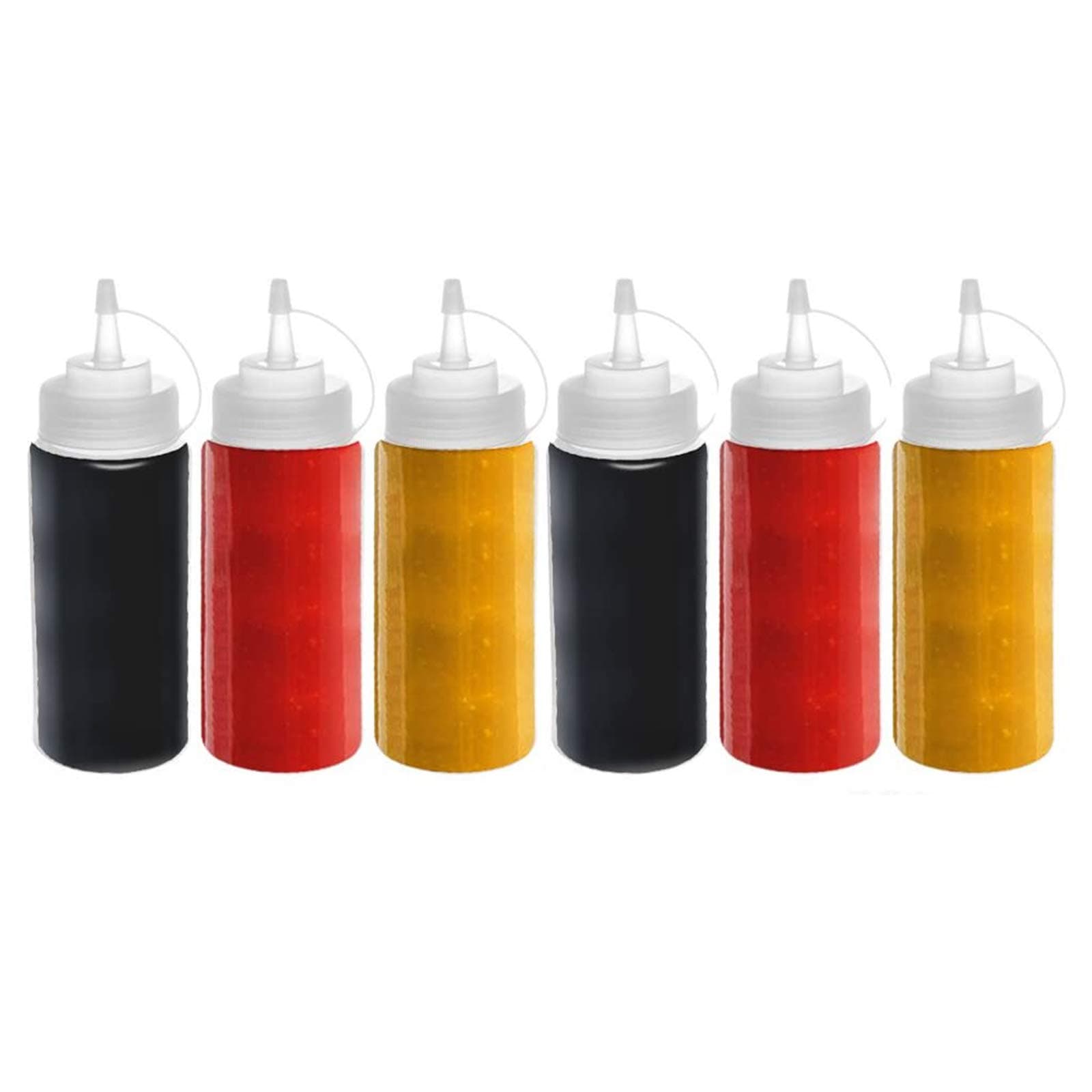 6 pcs 24 Oz Plastic Squeeze Condiment Bottles for Mustard Dressing Ketchup BBQ Sauce Mayonnaise Syrup, No Leak Tip Cap Plastic Squirt Dispenser Clear Containers Storage