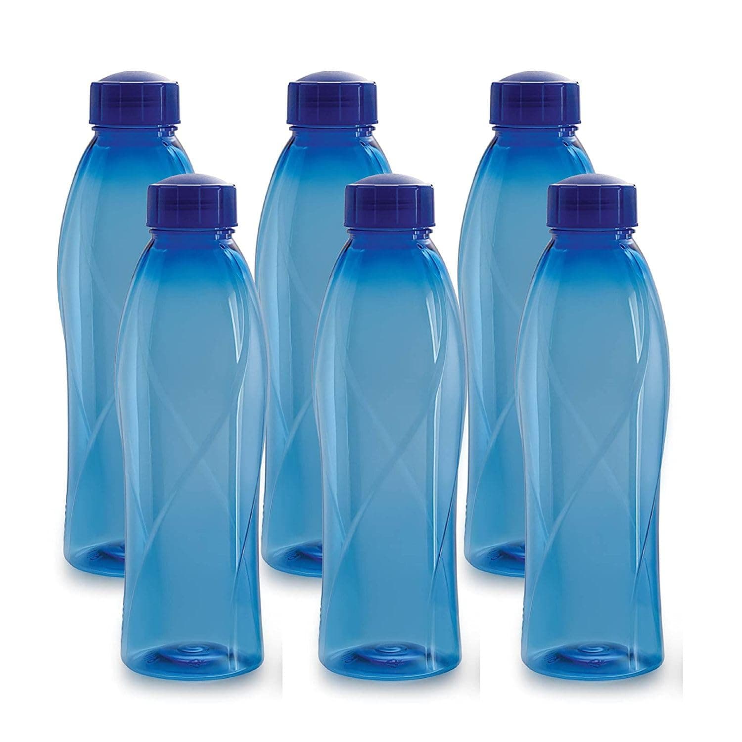 CELLO Texas PET Bottle | Leak proof and Break proof | Perfect for School, College, Work, and Outdoor adventures Water Bottle | 1 Litre, Set of 6 | Blue