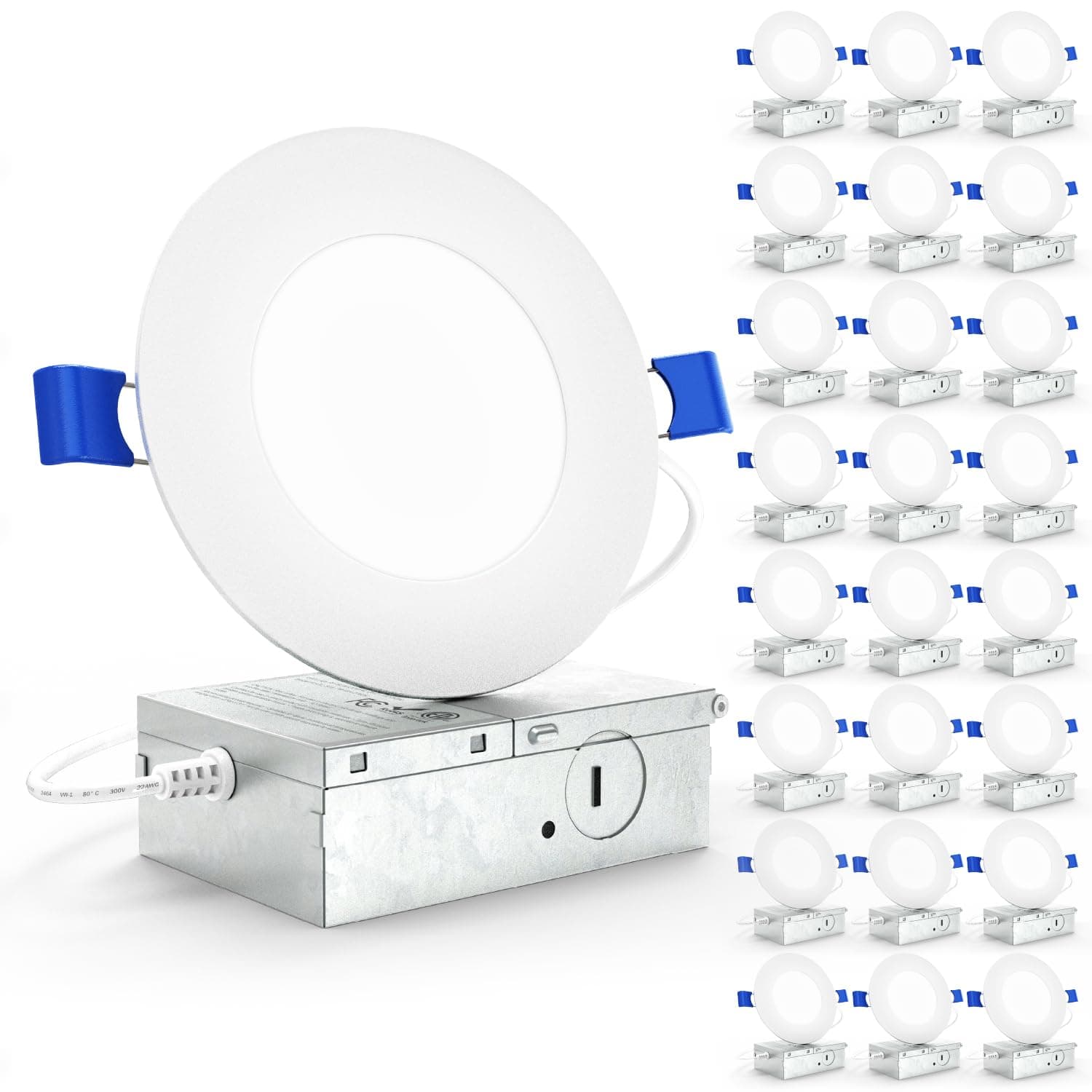 - Sunco 24 Pack 4 Inch Ultra Thin LED Recessed Ceiling Lights Slim, 6000K Daylight Deluxe, Dimmable 10W, Canless Wafer Thin with Junction Box.