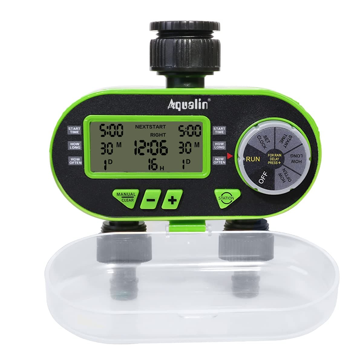 Two Outlet Water Hose Timer Garden Watering Computer Electronic Irrigation Controller, Green