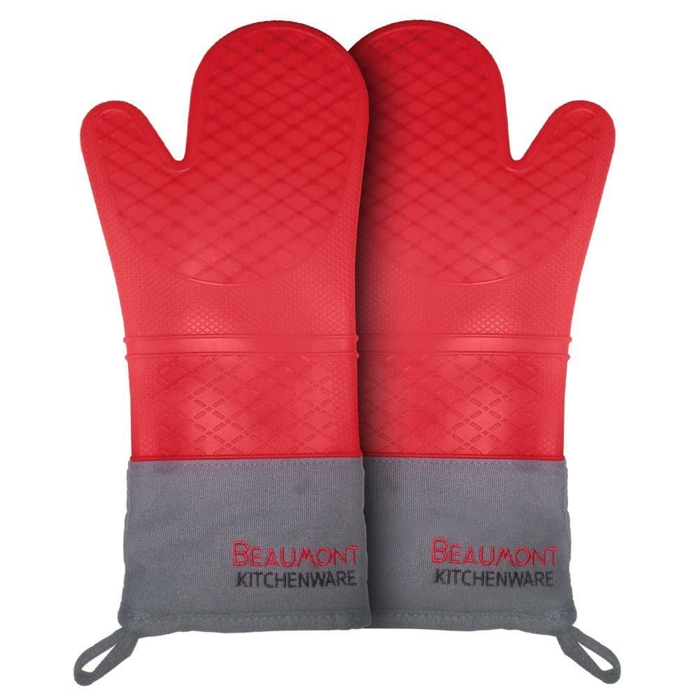 Beaumont Kitchenware Top Rated Oven Mitts Extra Long 15" Oven Gloves | Heat Resistant 425°F | BPA Free Top Quality Silicone | Top Quality Hand-stitched Canvas | Easy to Clean