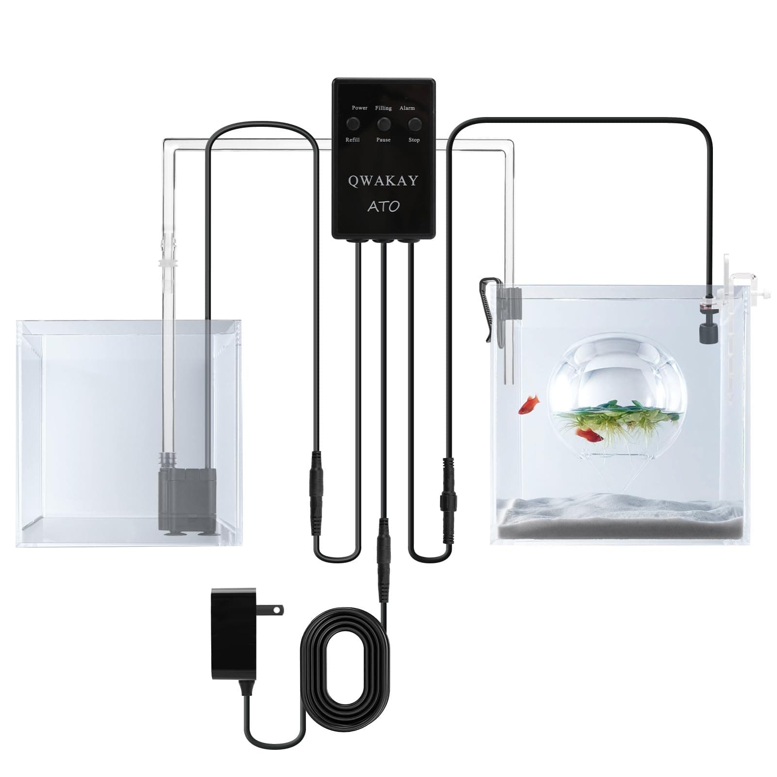 Auto Top Off System Aquarium - Smart Automatic ATO System for Fish Tank - Water Level Controller Kit for Saltwater Aquarium (with Submersible Pump)