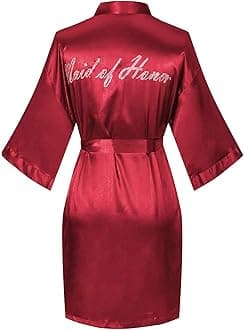 Women's Satin Kimono Robe for Bridesmaid and Bride Wedding Getting Ready Kimono with Rhinestones Dressing Gown