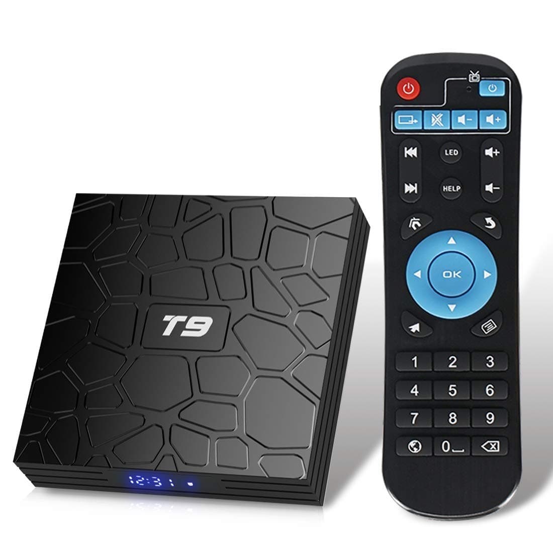 Android 8.1 TV BOX, T9 Smart Box with 4GB RAM 64GB ROM RK3328 Quad Core 2.4GHz/5GHz Dual Band WiFi 4K Resolution H.265 Bluetooth 4.1 USB 3.0 100M LAN Enternet