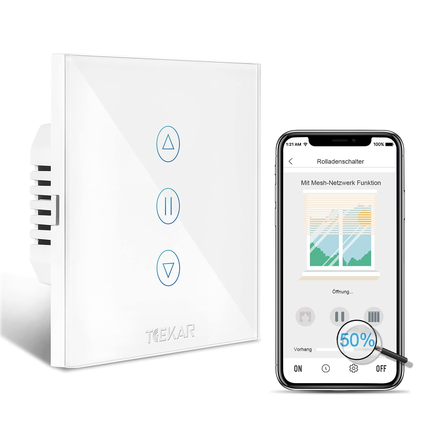 [4th Generation] TEEKAR xShutter - Smart WLAN Shutters Timer with Timer, Percent Control, Night Mode, Voice Control with Alexa and Google Assistant for Roller Shutter Motor Shutter Drive (1 Packs)