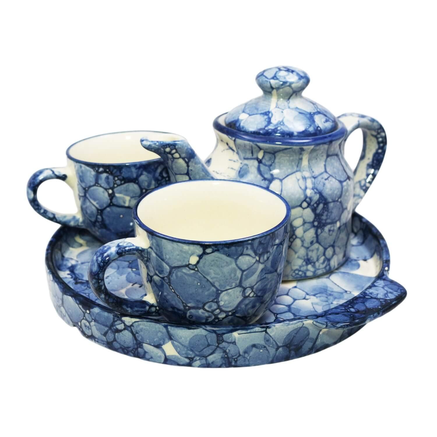 Lasaki Ceramic Kettle Set | Morning Tea Set | 1 Kettle | 1 Tray | Tea Cup 2 Piece Heat Resistant (Abstract), 150 milliliter