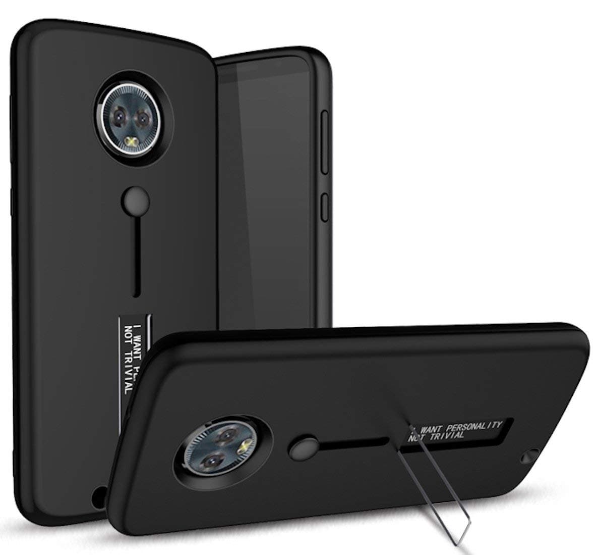 SPAZY CASE® Moto E5 Plus TPU + PC Dual Layer with Stand & Finger Holder Back Case Cover for Moto E5 Plus (Matte Black)