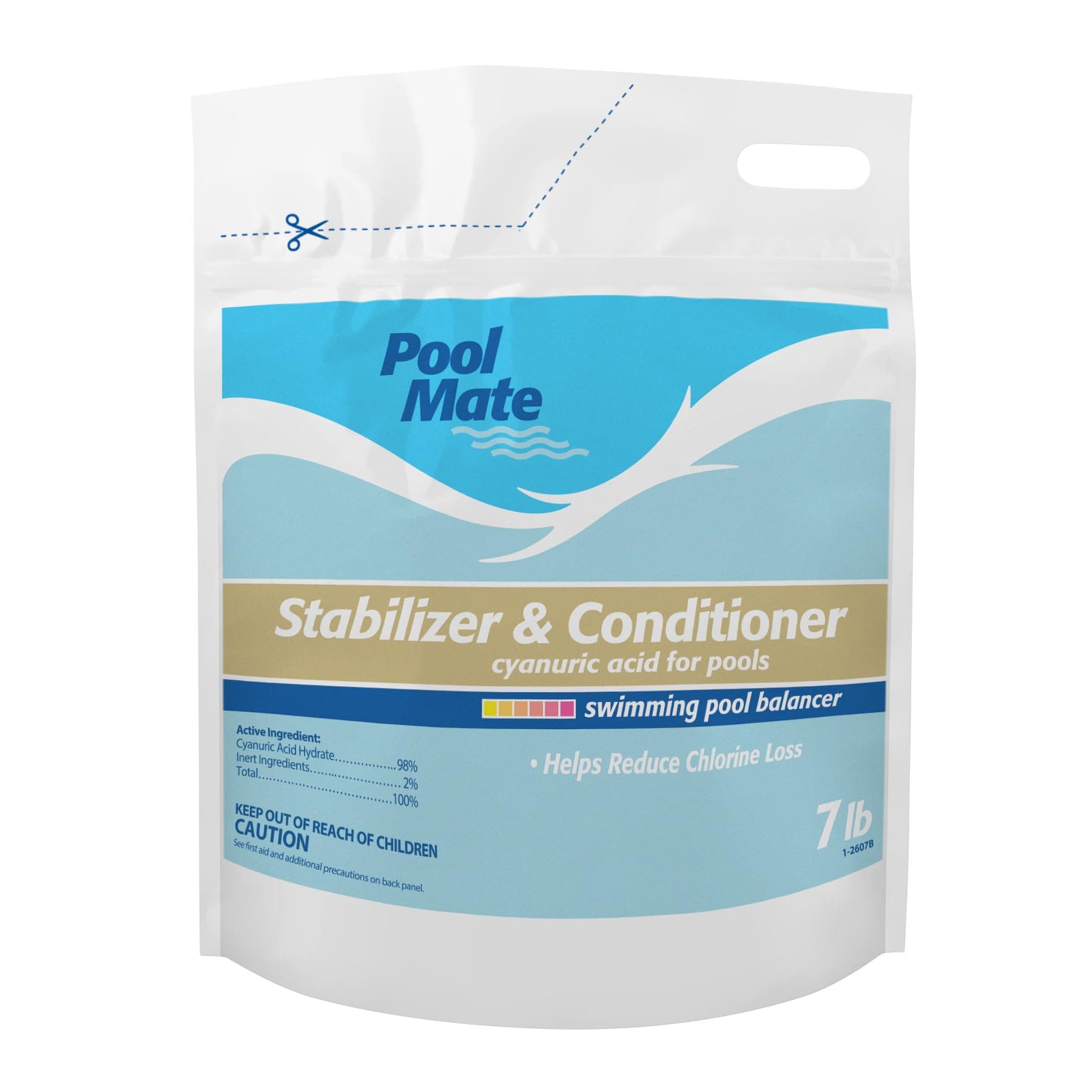 Pool Mate 7-Pounds Premium Pool Stabilizer and Conditioner, Concentrated Cyanuric Acid for Pools, Helps Chlorine Last Longer