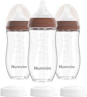 Natural Glass Baby Bottles Gentle & Slow Flow, Newborn Breastfeeding Bottle with Anti Colic Nipple for 0 Months Babies, 3 Packs (Brown (8 Ounce), 1 Count (Pack of 3))