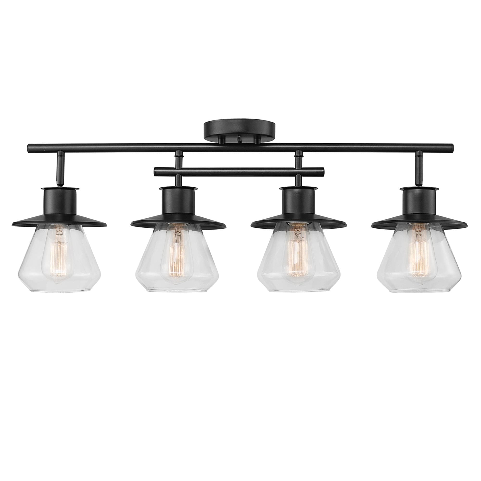 59530 4-Light Complete Track Lighting Kit, Dark Bronze, Clear Glass Bell Shaped Shades, Ceiling Light Fixture, Ideal for Kitchen and Dining Room, LED Bulb Compatible