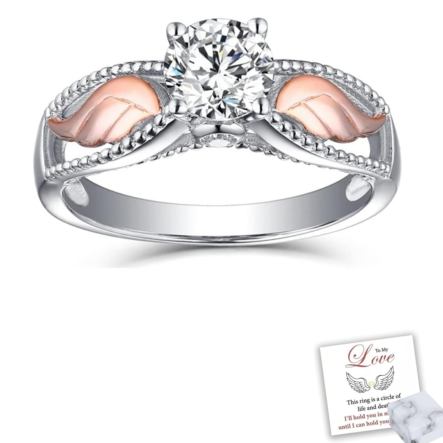 LIU JUNHug From Heaven Ring, Hug From Heaven Personalized Circle Wings Memorial Ring,to My Love, I'll Hold You in My Heart Personalized Ring, Fashion Angel Wing Ring for Women