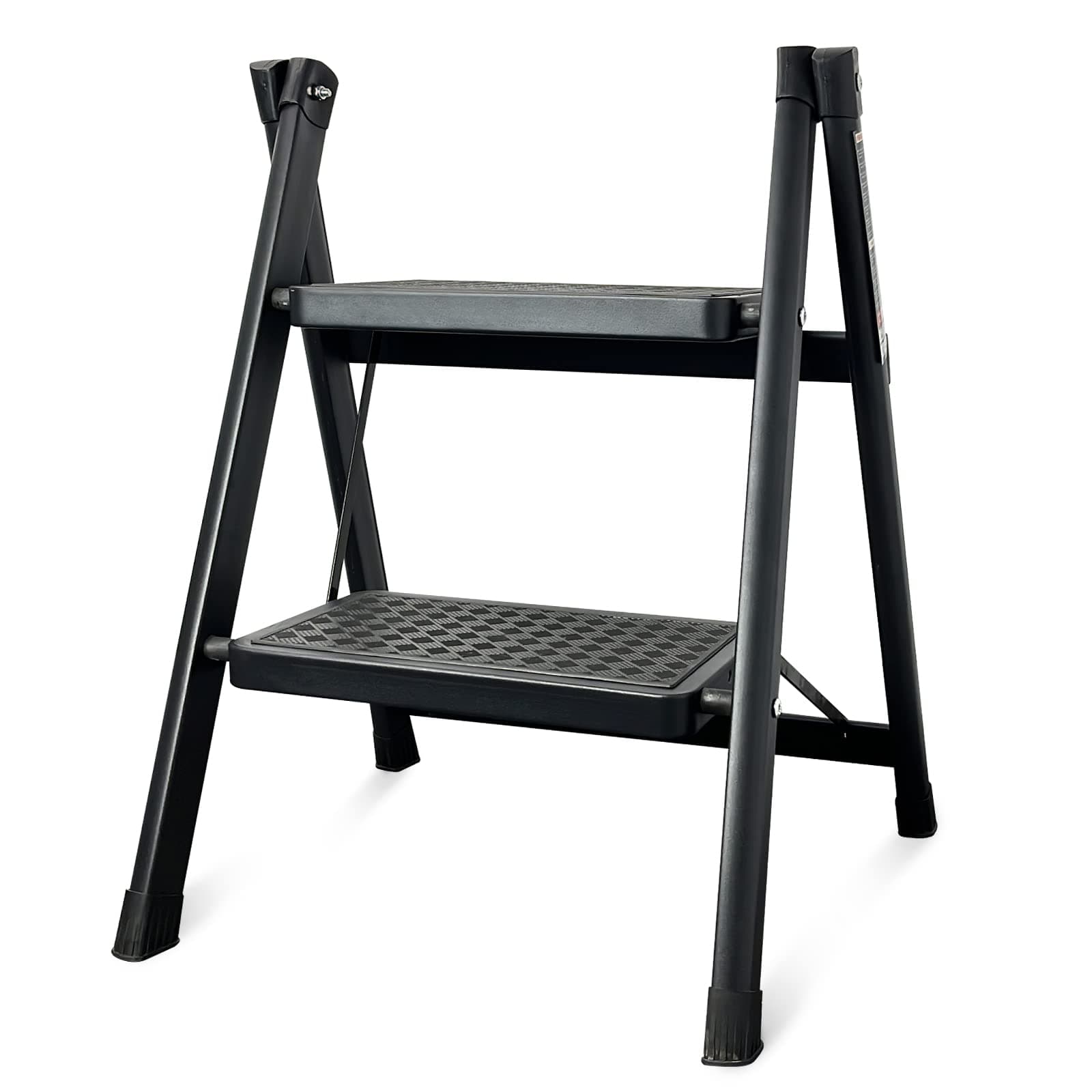 2 Step Ladder Folding Step Stool with Wide Anti-Slip Pedal, Portable & Foldable Folding Ladder Stool, Sturdy Steel Stepladder for Home Kitchen and Office - 300 lbs Black