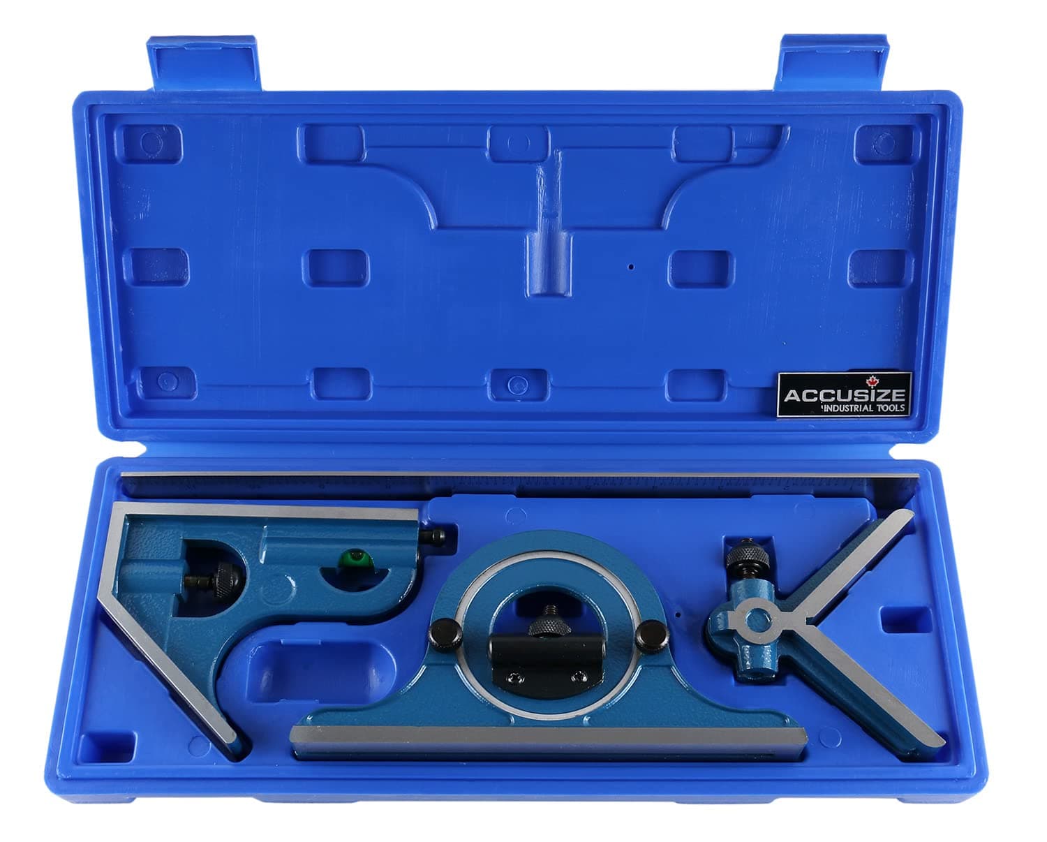 - Accusize Industrial Tools 12'' 4 Combination Square Ruler Set Protractor Satin, 4-R Graduation, 0000-8101