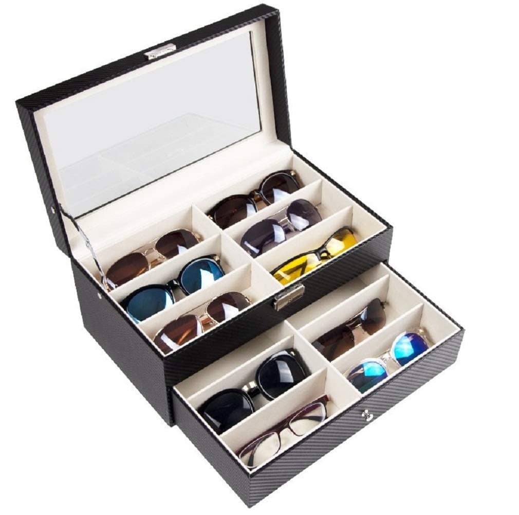 2 Layer 12 Slots Eyeglass Sunglass Storage Box Display Glasses Textured Pattern